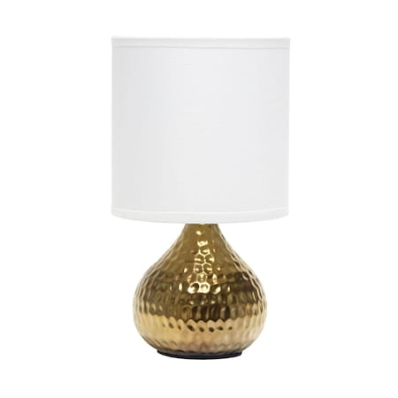 Simple Designs Hammered Gold Drip Mini Table Lamp, White LT2073-GDW